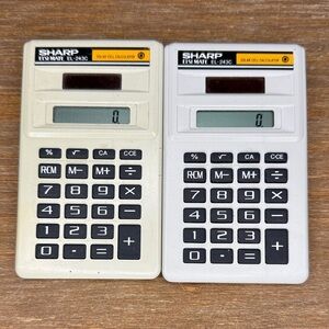 Sharp Elsi Mate EL-243C Solar Cell Calculator Set of 2 Vintage Handheld